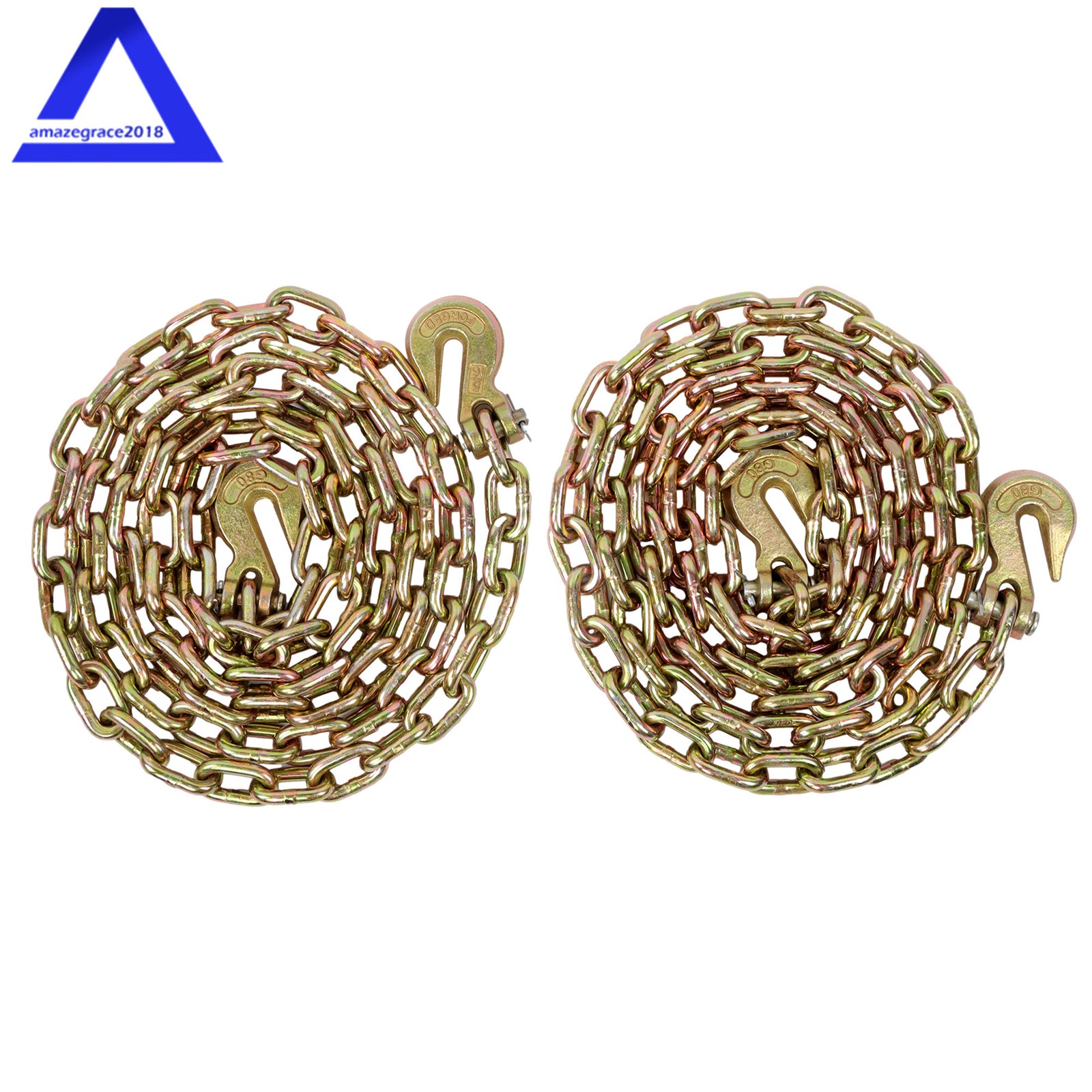 2 Pack 5/16" × 10.3ft Binder Chain G80 Tie Down Tow Chain with Hooks 4900 lbs