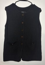 Women's Black Knit Button-Front Sweater Vest Pockets Round Neck M RC6685