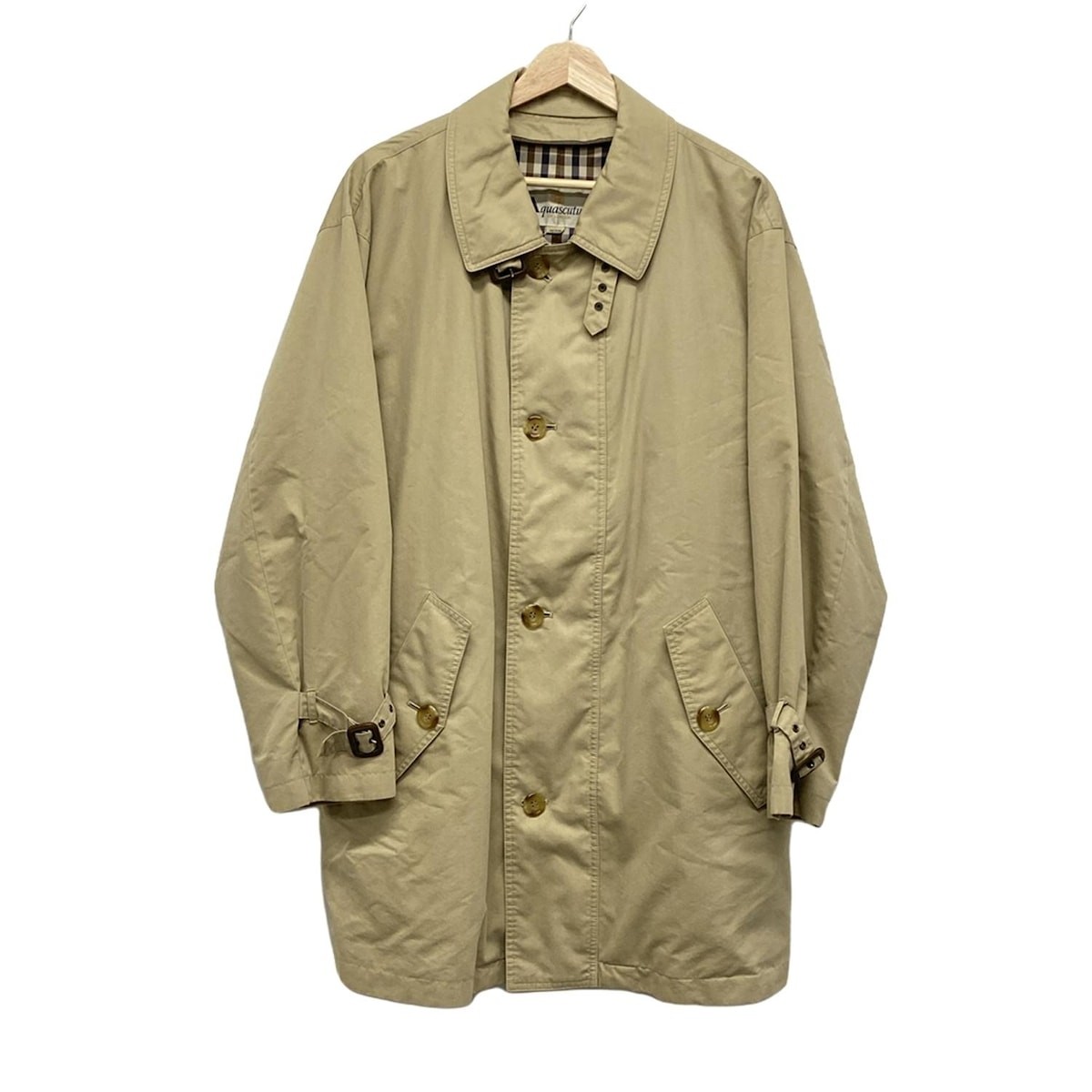 Aquascutum women's long sleeve trench coat with check lining for spring and autumn