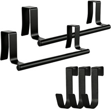 2 Pack Over Cabinet Towel Holder with 3 Hooks, Black  Stainless Steel Over The