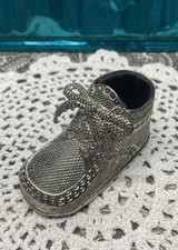 Vintage Silver Plated Fabric Lined Baby Shoe Ornament