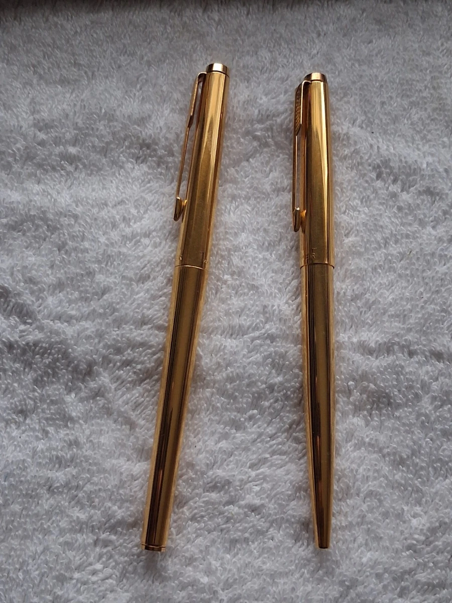 Vintage Parker 180 Milleraies 22k GP pen set Fountain and ballpoint 2 x 14k nibs