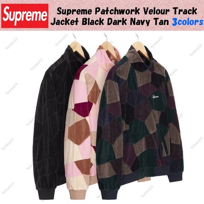 Supreme Patchwork Velour Track Jacket Black Dark Navy Tan 3colors