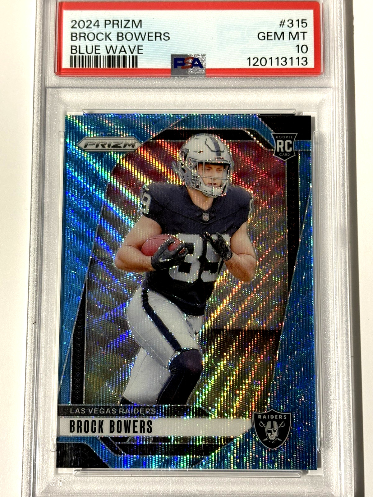 2024 PANINI PRIZM - BROCK BOWERS (RC) #315 - BLUE WAVE /230 - PSA 10