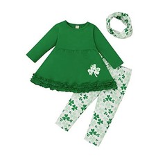 Toddler Girls St.Patrick's Day Outfits Flare Tunic Ruffle Dress 6-7 Years Green