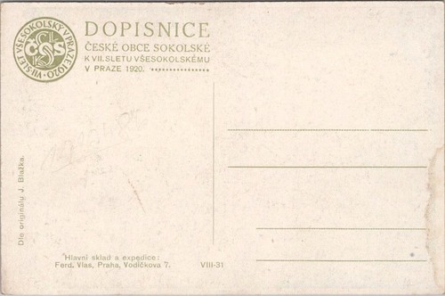 Postal checa SOKOL VII SLET VSEOKOLSKY ARTE PÓSTER FIRMADO POR ARTISTA / Praga 1920 - Imagen 2 de 2