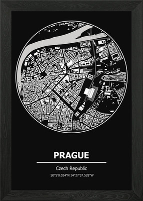 PRAG LANDKARTE TSCHECHIEN Gerahmtes Wandbild Poster Leinwanddruck Bild