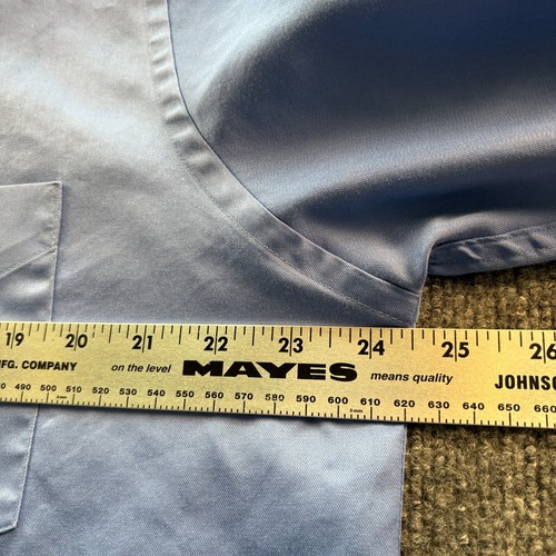 Arrow Solid Blue Sateen Cotton Blend Wrinkle Free Fitted Dress Shirt Men's Large - Picture 4 of 6