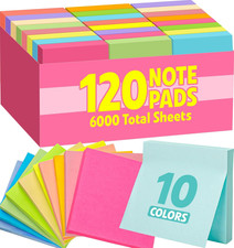 120 Pads Sticky Notes 3x3, Self-Stick Pads Bulk Bright Colors, School Supplies,