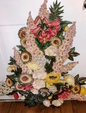 Vintage Syroco 7303 Wall Hanging Flowers Floral 37 ” x  30 " Plaque Decor MCM