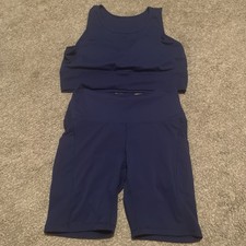 Navy Blue Sports Bra And Shorts Set/Athletic Wear Spandex Size XL Gym Gear