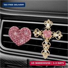 2 PCS Bling Car Vent Clip, Crystal Rhinestone Cross and Heart Car Air Fresheners