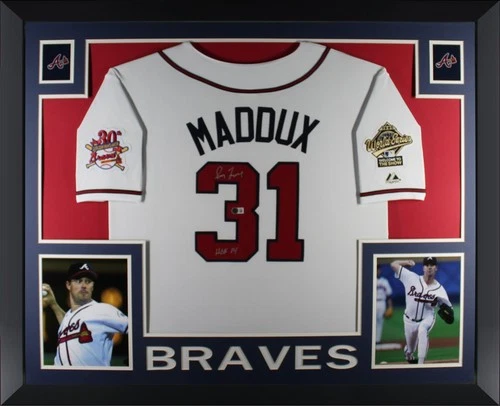 Greg Maddux Autographed Atlanta Braves Baseball Framed Jersey HOF 14 Beckett