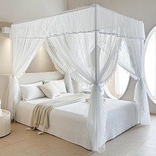 4 Corners Post Ruffle Princ Bed Canopy ain - Double Layer