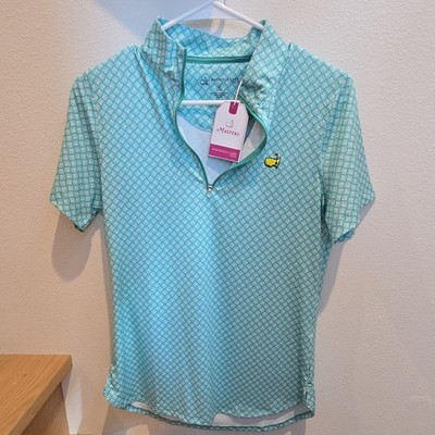 Magnolia Lane Tech Masters Logo 1/4 Zip Golf Polo Womens S Green/White