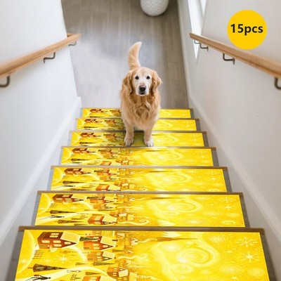 Rubber Anti-Slip Stair Treads, 15pcs Set, New Arrival. Christmas Stair Mats wi
