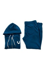 True Religion Women  s Hoodie  Joggers Set Fleece Zip-Up Size XL - Blue