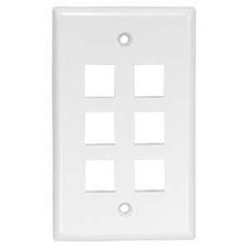 6 Port Hole Keystone Jack Wall Plate Faceplate Snap In Insert 1-Gang White