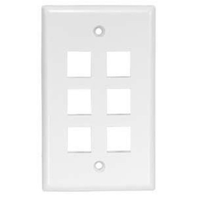 6 Port Hole Keystone Jack Wall Plate Faceplate Snap In Insert 1-Gang White