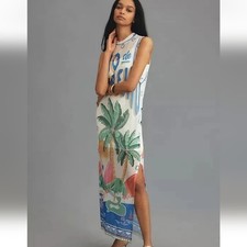 FARM Rio Graphic Midi Mesh Dress Anthropologie LARGE Nwts