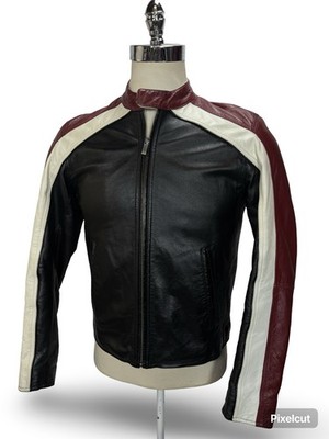 Vintage Wilson's M. Julian Red Black White Mens Cafe Racer Leather Jacket Small