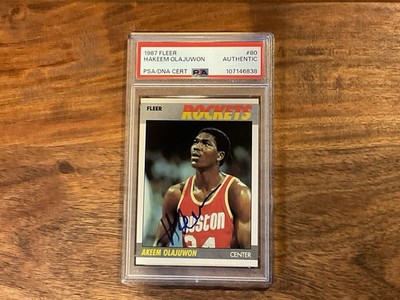 1987 Fleer Akeem Olajuwon #80 HOF Rockets 2nd Year  NMT SINGED AUTHENTIC