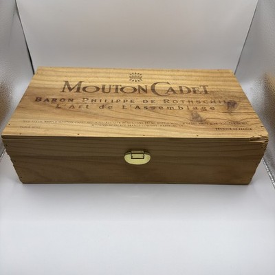 Mouton Cadet Wooden Wine Box Baron Philippe de Rothschild Rustic French Crate