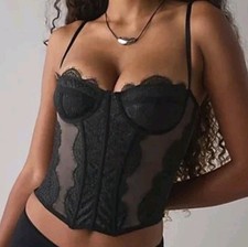 Urban Outfitters Out From Under Modern Love Lace Black Push Up Corset Top Sz SP