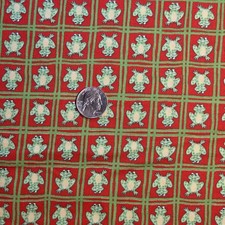 Small Green Frog Squares on Red Cotton Quilt Fabric Oakhurst Textiles 
