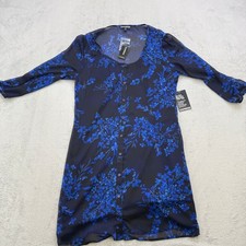 Express Floral Button Down Dress Womens Small Blue Sheer Chiffon Boho Romantic