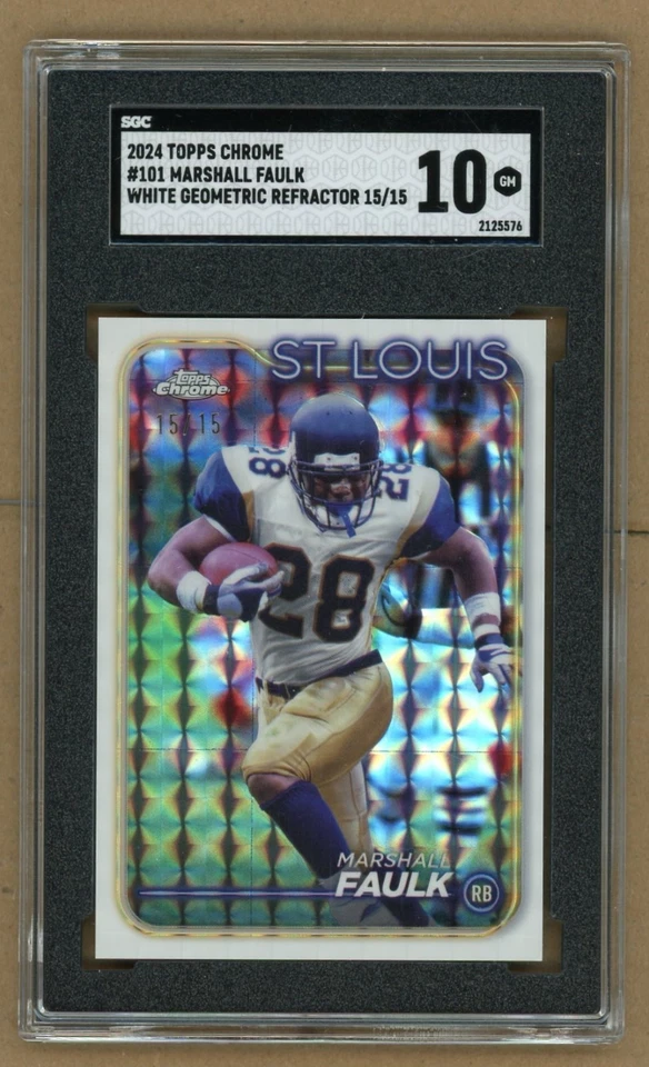 2024 Topps Cromo - Marshall Faulk - Refractor Geométrico Blanco SSP#15/15! SGC 10 Foto 3 de 4