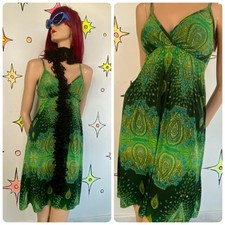 Boho Forest Green Paisley Fairy Slip Dress Whimsigoth Grunge Ethereal S