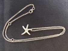 Estate 925 Sterling Silver Starfish Necklace Rhinestone Pendant Beachy Coastal