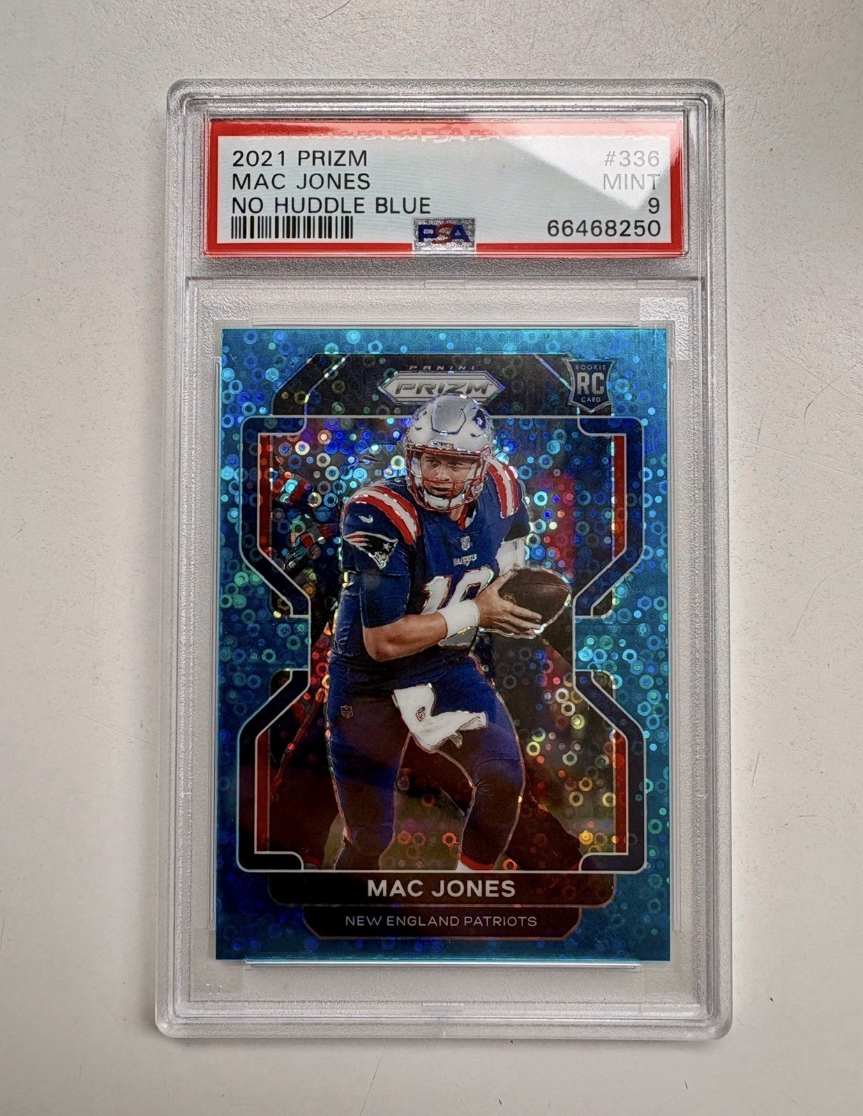 2021 Prizm MAC JONES No Huddle Blue Prizm RC 33/79 #336 PSA 9 MINT
