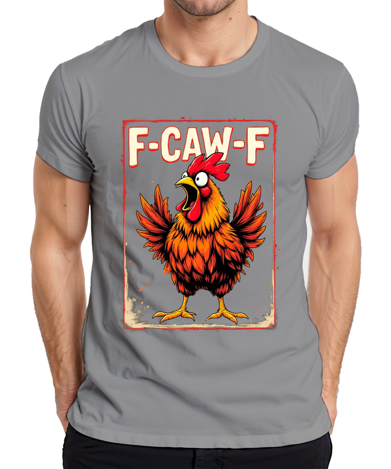 F-CAW-F Funny Rooster Cartoon Farm Saying Sarcasm Vintage Mens T-Shirt