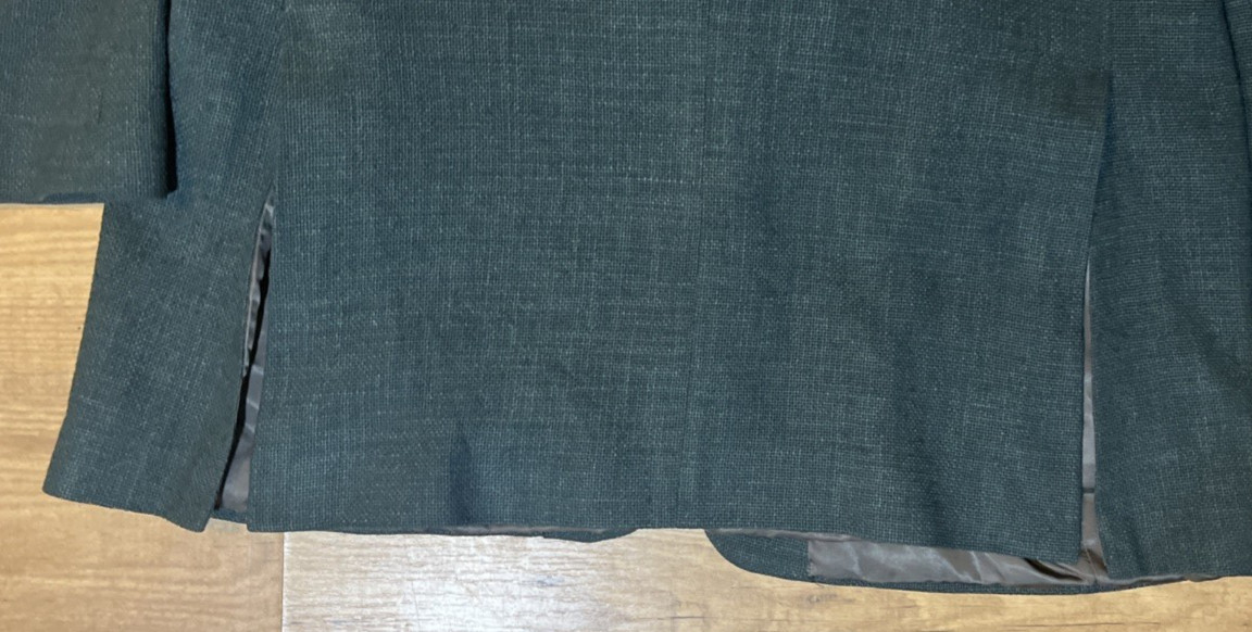 Vintage Paul Stuart 48 L Tall Dark Green Tweed Wool Linen Silk Blend Blazer