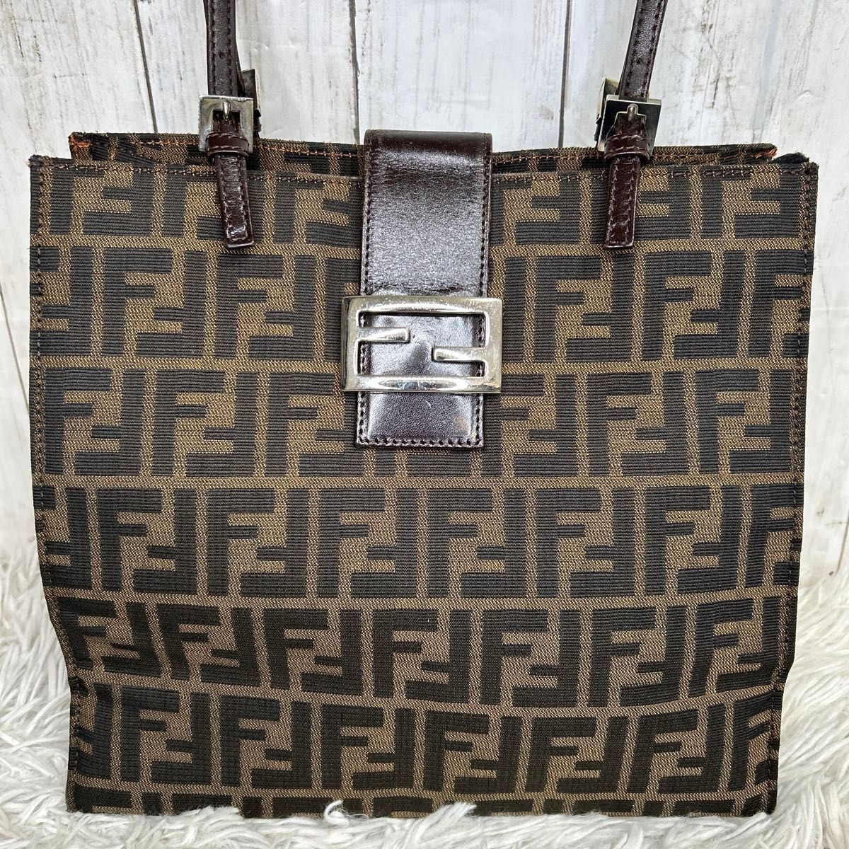 RARE FENDI Mamma Bucket Zucca Tote Bag Vintage Brown Leather