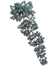 7.28" Stylish Long Orchid Flower Brooch Pin Austrian Crystal BZ4704