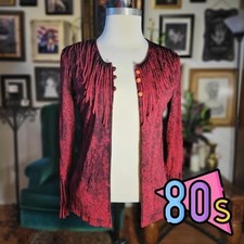 Sami Fringe Cardigan Sweater Vintage 80s Red Acid Wash Boho Soft Turkey S/M