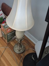 Beige  Silver Table Lamp, Corded, Fabric Shade Included, Metal Base