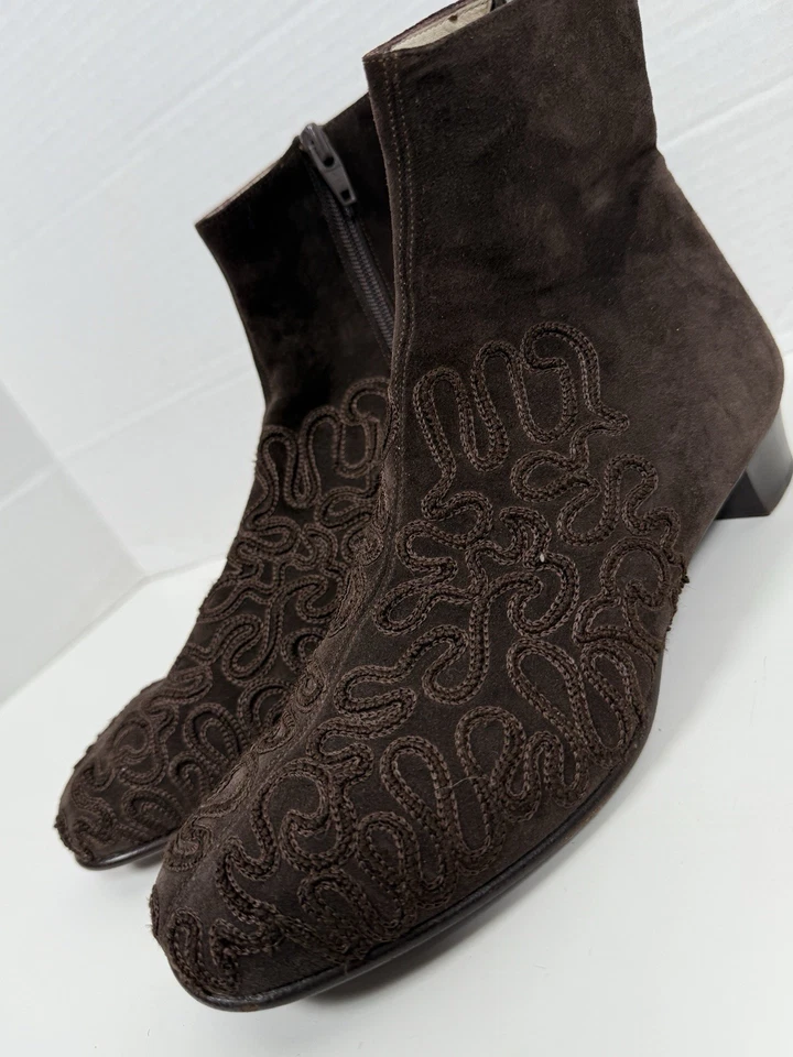 GIORGIO ARMANI Botines Bordados Cuero Gamuza Marrón Talla 6.5 / 37.5 Botas Foto 2 de 4