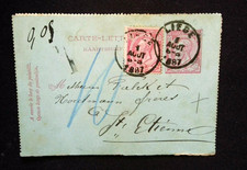 ʘ Belgien Ganzsache Kartenbrief 1887 Verviers Taxe Briefmarken C117