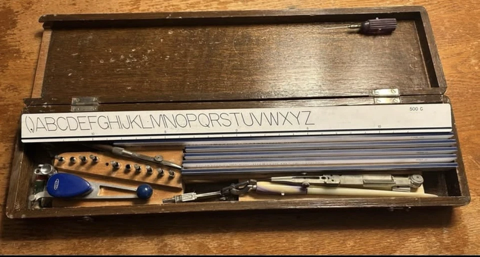 Vintage Japanese Yoko Uchida Kent Unitech Lettering Set Type Pen in Wood Box - Image 2 of 4