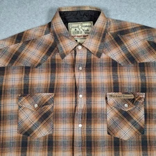 West Coast Choppers Jesse James Work Wear Pearl Snap Shirt 2XL Brown Plaid
