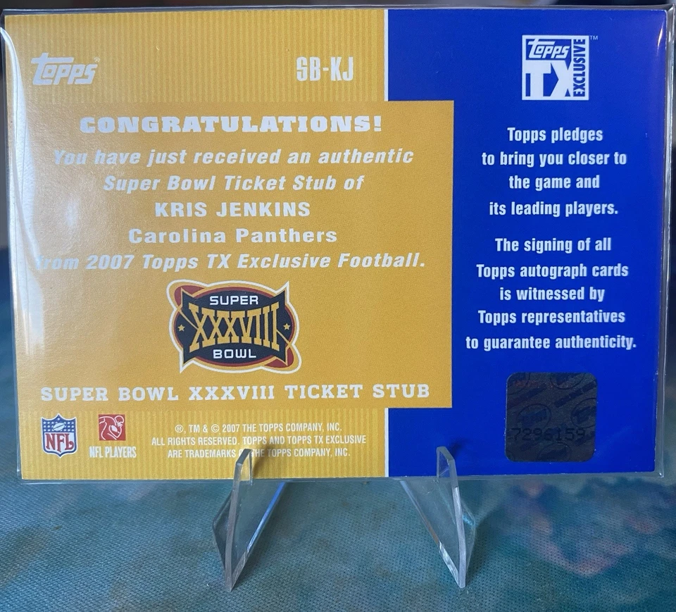 2007 Topps TX Exclusive - Super Bowl Ticket Stubs Autographs Kris Jenkins #SB-KJ - Image 2 of 4