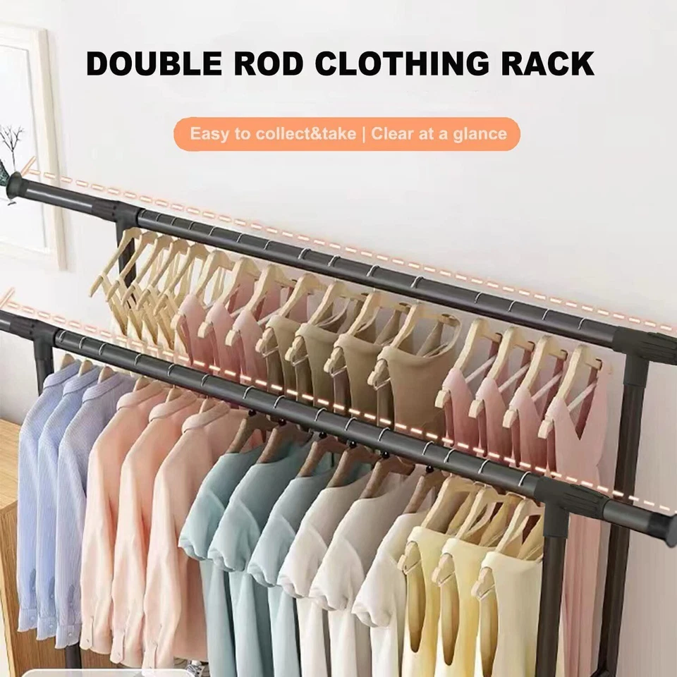 重型服装服装架滚动式衣服收纳架双轨悬挂 — 第 2/4 张图片