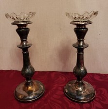 2 Kerzenst&auml;nder versilbert mit Kristall Glasaufsatz H 26cm Sockel &Oslash; 10,5cm