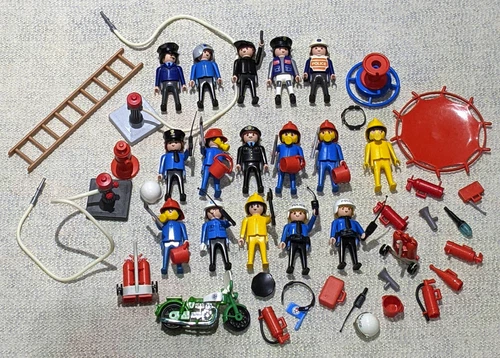 VTG Retro Playmobil Fire Fighter & POLICE Figures People LOT Accessories Helmets
