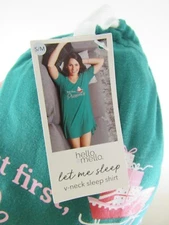 New Hello Mello Sleep Shirt Size M L Green But First Presents Short Sleeve Sack