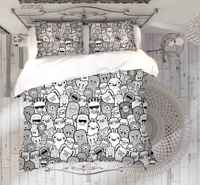 3D Graffiti Monster Handgezeichnet Quilt Cover Set Bettwäsche Sets Kissenbezüge